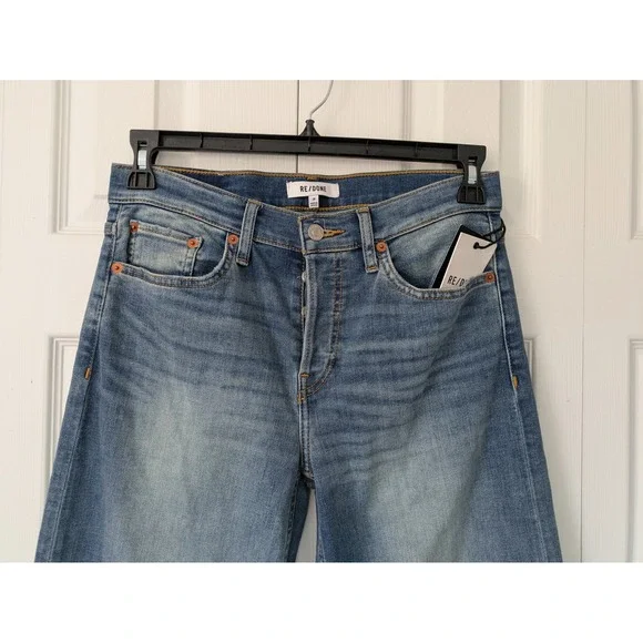 RE/DONE Mid Rise Wide Leg Jeans Button Fly Womens Size 28 Blasted Wash NWT $295